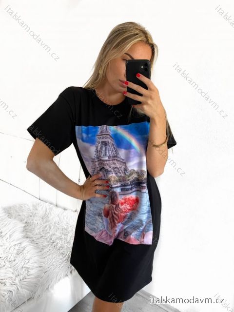 Šaty letní oversize volnočasové krátké dámské (S/M/L ONE SIZE) ITALSKá MóDA IM923PARIS/DR M / L čierna