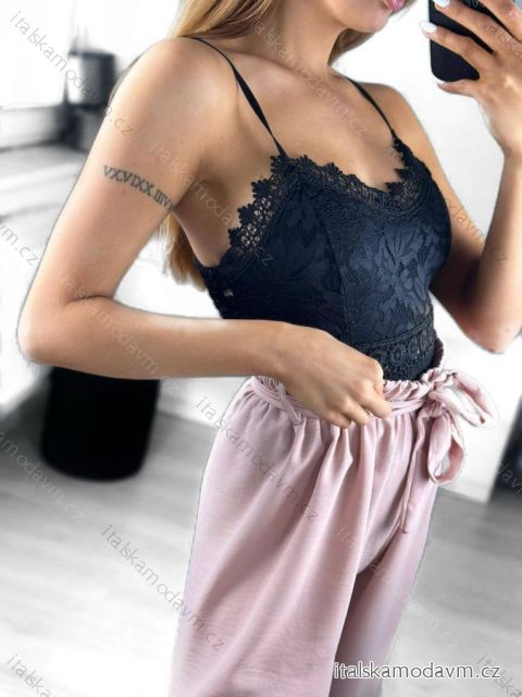 Croptop krajkový na ramínka dámský (S/M ONE SIZE) ITALSKá MóDA IM3232611/DU S/M čierna