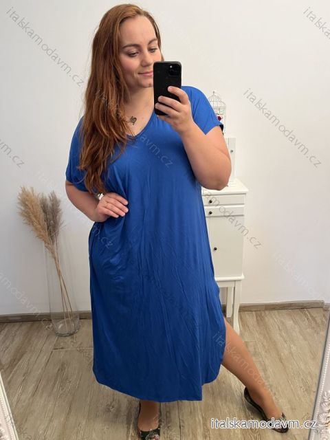 Šaty voľnočasové bavlnené krátky rukáv oversize dámske (2XL/3XL/4XL/5XL ONE SIZE) TALIANSKA MÓDA IM423GIRA