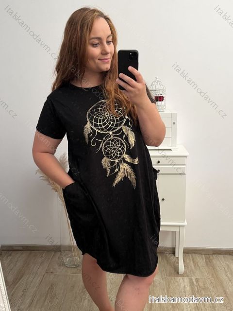 Šaty voľnočasové krátky rukáv dámske nadrozmer (2XL/3XL/4XL ONE SIZE) TALIANSKA MóDA IM423WANDA