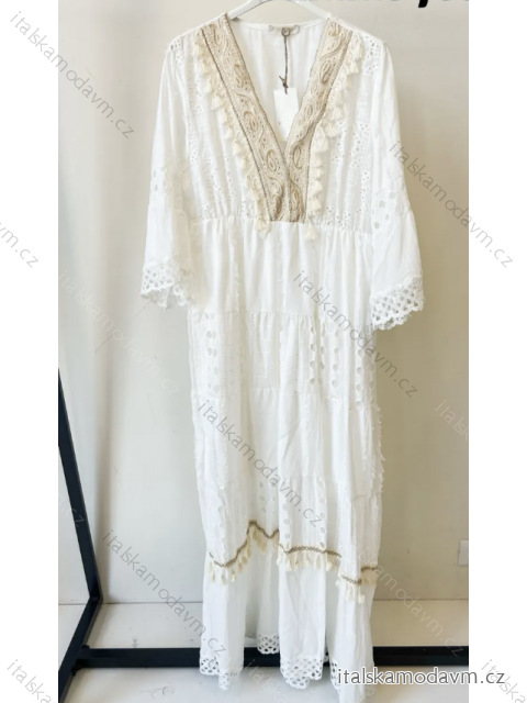 Šaty dlhé letné boho krajkové 3/4 dlhý rukáv dámske (S/M ONE SIZE) TALIANSKA MÓDA IMPEM235688