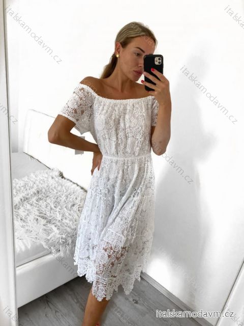 Šaty letné krajkové boho krátky rukáv dámske (S/M ONE SIZE) TALIANSKA MÓDA IMWMY232453/DU S/M biela