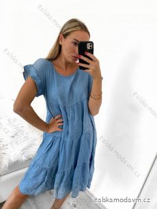 Šaty riflové voľnočasové krátky rukáv dámske nadrozmer (M/L/XL ONE SIZE) TALIANSKA MÓDA IM722148/DUR