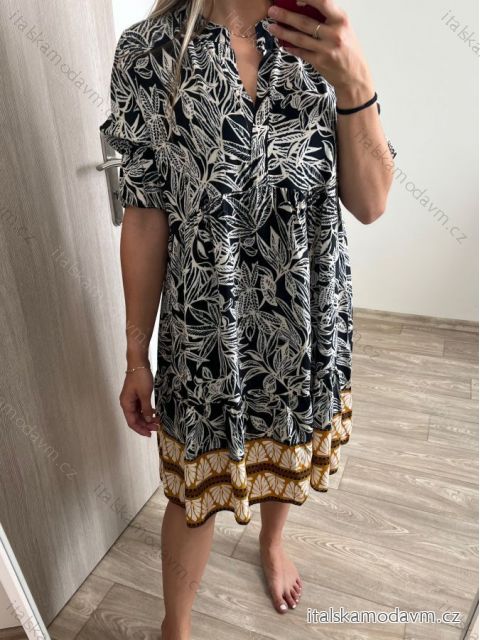 Šaty košilové oversize krátký rukáv dámské nadrozměr (XL/2XL ONE SIZE) ITALSKá MODA IM723005/DUR XL/2XL čierna