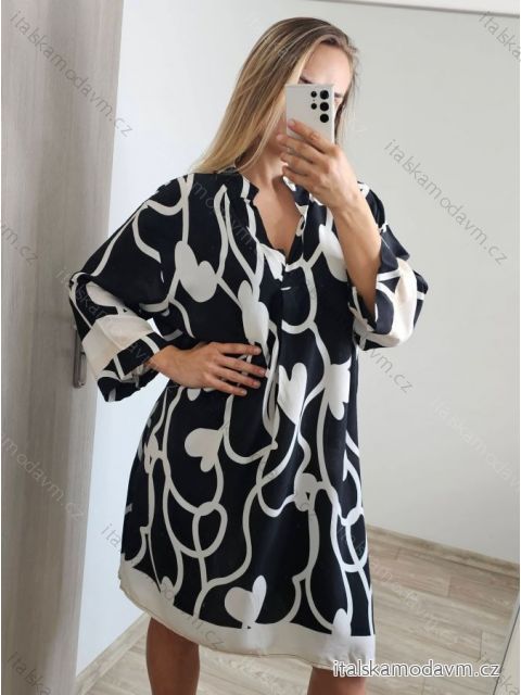 Šaty košeľové letné oversize dlhý rukáv dámske nadrozmer (S/M/L/XL/2XL ONE SIZE) TALIANSKA MóDA IM82367011/DU XL/2XL Čierno-biela