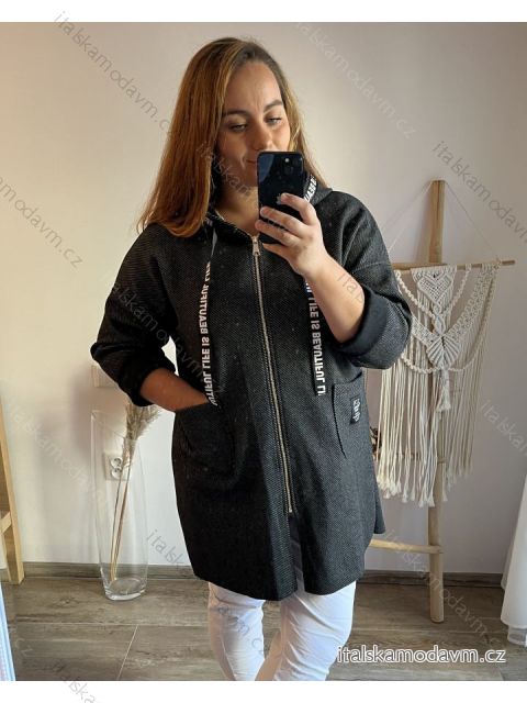 Kabát oversize na zips s kapucňou dámsky nadrozměr  (2XL/3XL/4XL ONE SIZE) TALIANSKA MóDA IM323BEAUTIFUL/DU 2XL/3XL tmavo šedá