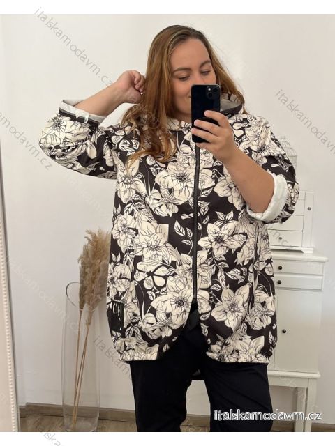 Mikina na zips s kapucňou dlhý rukáv dámska nadrozmer (2XL/3XL/4XL ONE SIZE) TALIANSKA MóDA IM423HENNA