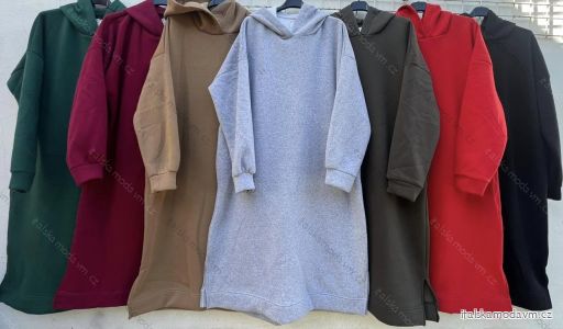 Šaty mikinové teplé oversize volnočasové  s kapucňou dlhý rukáv dámske nadrozměr (2XL/3XL ONE SIZE) TALIANSKÁ MÓDA IMD23789