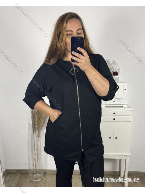 Mikina na zip s kapucí dlouhý rukáv dámská nadrozměr (3XL/4XL ONE SIZE) ITALSKá MóDA IM423048/DU 3XL/4XL Černá