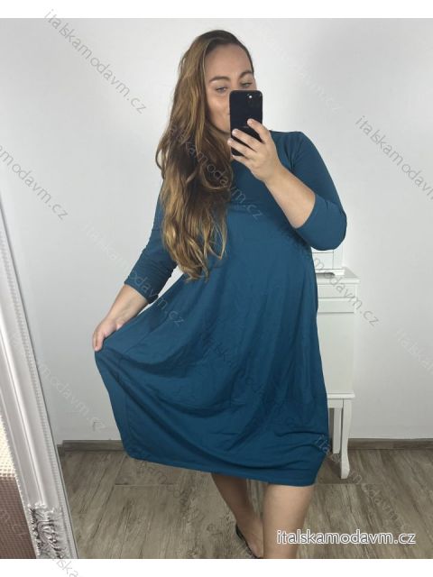 Šaty volnočasové dlouhý rukáv nadrozměr dámske (2XL/3XL ONE SIZE) TALIANSKA MÓDA IM723MILANO/DU 2XL/3XL petrolejová