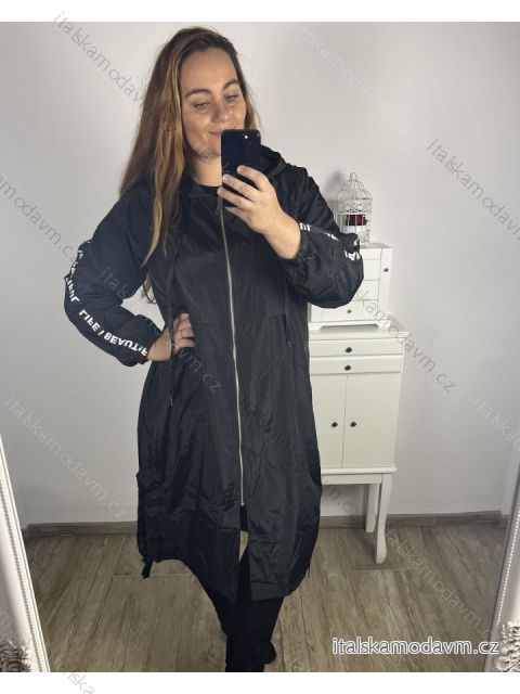 Bunda/kabát dlhá s kapucňou dámska nadrozmer (XL/2XL/3XL ONE SIZE) TALIANSKA MÓDA IM423LIFES/DU XL/2XL čierna