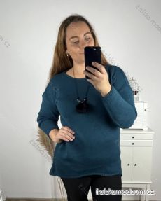 Sveter predĺžený s přívěskem dlhý rukáv dámsky nadrozměr (3XL/4XLONE SIZE) TALIANSKA MÓDA IM323NECK/DU