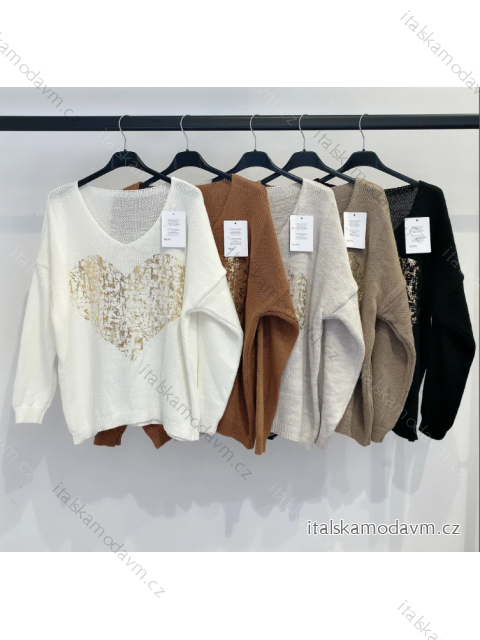 Svetr pletený dlouhý rukáv dámský (S/M ONE SIZE) ITALSKÁ MÓDA IMPMD236585