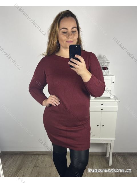 Šaty svetrové dlouhý rukáv dámske nadrozmer (XL/2XL/3XL  ONE SIZE) TALIANSKA MÓDA IM423ANTONIE/DU 2XL/3XL vínová