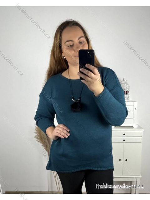 Sveter predĺžený s přívěskem dlhý rukáv dámsky nadrozměr (3XL/4XLONE SIZE) TALIANSKA MÓDA IM323NECK