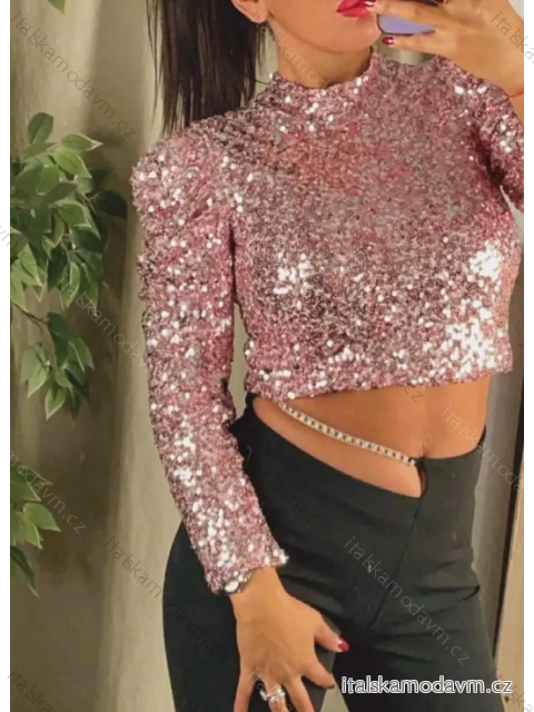 Croptop flitrový dlhý rukáv dámsky (S/M ONE SIZE) TALIANSKA MÓDA IMPMD235819