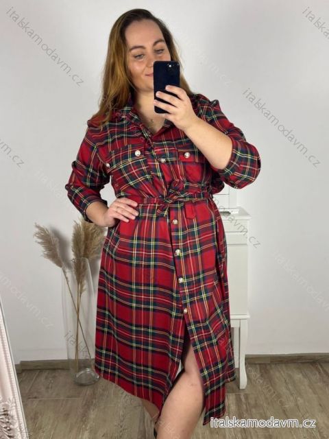 Šaty košeľové dlhý rukáv dámske nadrozmer (3XL/4XL ONE SIZE) TALIANSKA MÓDA IMWQ231160/DUR červená 3XL / 4XL