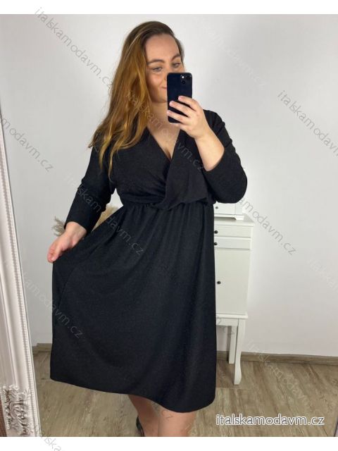 Šaty spoločenské dlhý rukáv dámske nadrozmer (3XL/4XL/5XL ONE SIZE) TALIANSKA MÓDA IM423LINDA/DU 3XL/4XL Čierna