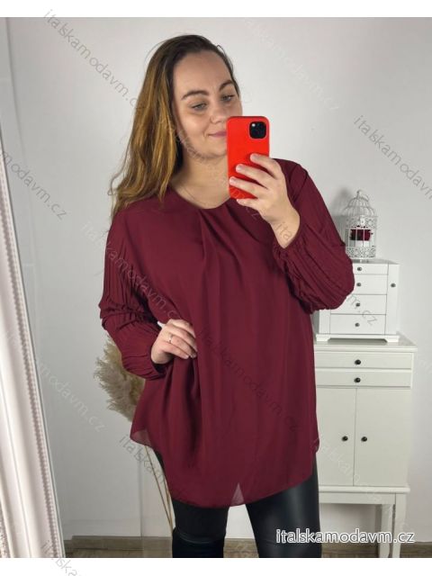 Blúzka dlhý rukáv dámska nadrozmer (3XL/4XL ONE SIZE) TALIANSKA MÓDA IMWQ233863/DUR vínová 3XL / 4XL