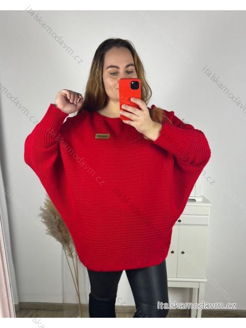 Sveter oversize dlhý rukáv dámsky nadrozměr (4XL/5XL/6XL ONE SIZE) TALIANSKÁ MÓDA IMHMS23LUXURY/DU 4XL / 5XL červená