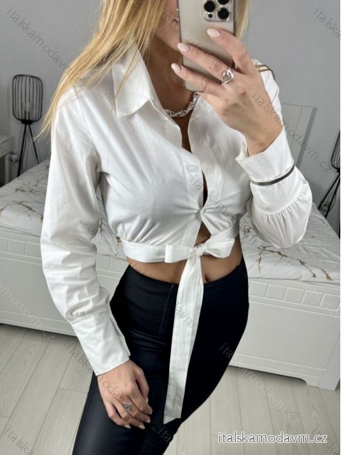 Košeľa croptop so zaväzovaním dlhý rukáv dámska (S/M ONE SIZE) TALIANSKA MÓDA IMWAA233873