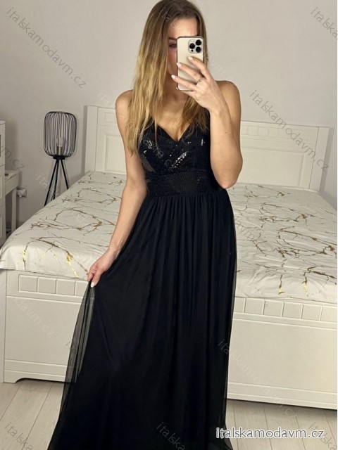 Šaty dlhé elegantné s flitrami na ramienka dámske (S/M ONE SIZE) TALIANSKA MÓDA IMPMD2329979C