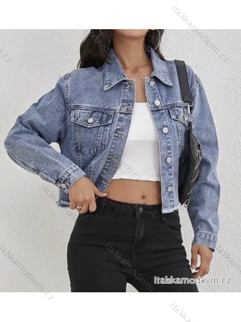 Bunda riflová jeans dlhý rukáv dámska (S/M ONE SIZE) TALIANSKA MÓDA IMPLP2472800023