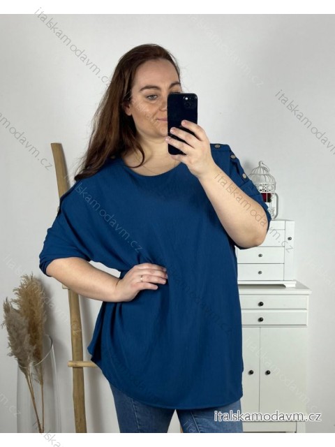 Tunika dlhý rukáv dámska nadrozmer (3XL/4XL ONE SIZE) TALIANSKA MÓDA IMWQ24003/DR 3XL / 4XL modrá petrolejová