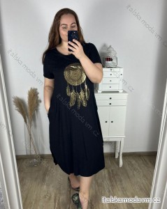 Šaty maxi dlouhé oversize volnočasové krátký rukáv dámské viskoza nadrozměr (2XL/3XL ONE SIZE) ITALSKÁ MÓDA IMD22450