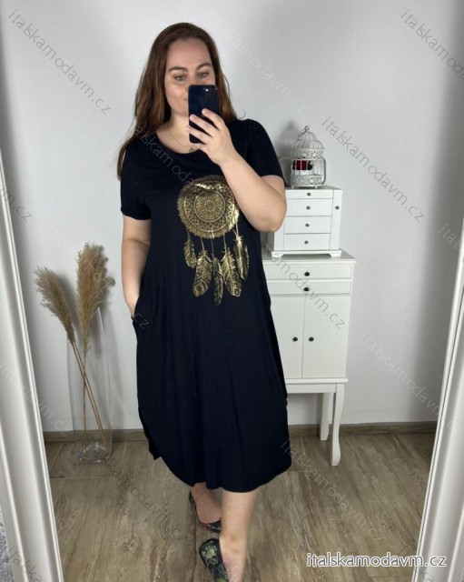 Šaty maxi dlouhé oversize volnočasové krátký rukáv dámské viskoza nadrozměr (2XL/3XL ONE SIZE) ITALSKÁ MÓDA IMD22450