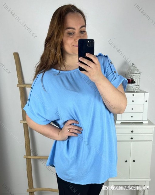 Tunika krátky rukáv dámska nadrozmer (3XL/4XL ONE SIZE) TALIANSKA MÓDA IMWQ24063/DU 3XL / 4XL svetlo modrá