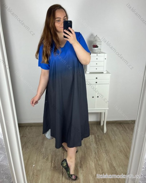 Šaty letné krátky rukáv dámske nadrozmer (3XL/4XL ONE SIZE) TALIANSKA MÓDA IMWQ24076-/DUR 3XL / 4XL modrá královská