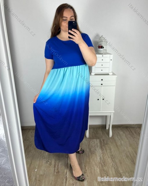 Šaty dlhé krátky rukáv dámske nadrozmer (2XL/3XL ONE SIZE) TALIANSKA MóDA IM424OMBRE