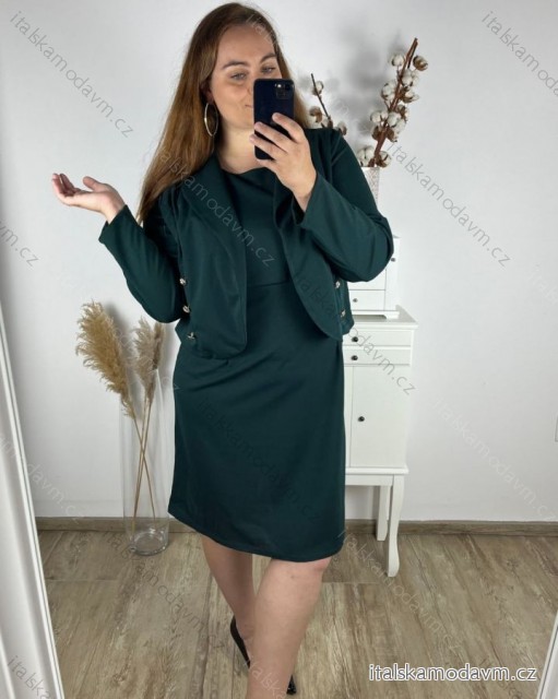 Komplet šaty a sako s dlouhým rukávem dámska (XL/2XL ONE SIZE) TALIANSKA MÓDA IM424DIANA/DR XL/2XL zelená smaragdová