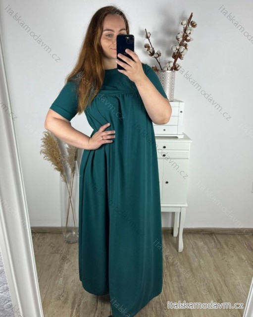 Šaty oversize maxi dlhé krátky rukáv dámske bavlnené (XL/2XL/3XL ONE SIZE) Talianska Móda IM324VOGUE