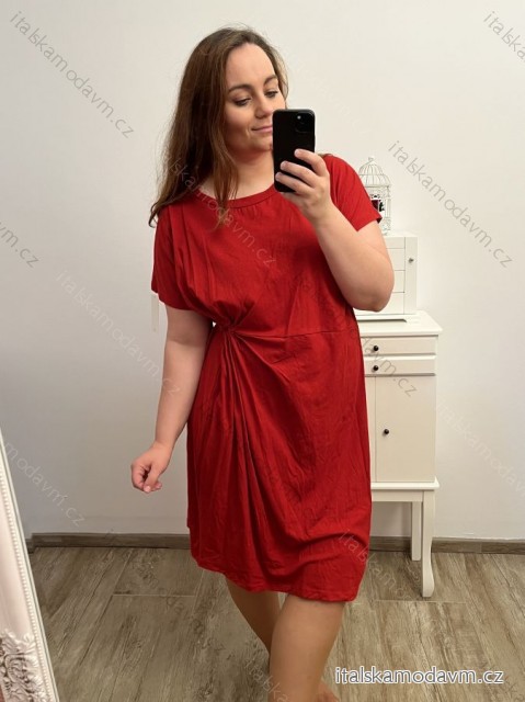 Šaty oversize bavlnené krátky rukáv dámske nadrozmer (2XL/3XL ONE SIZE) TALIANSKA MÓDA IMD23115/DUR červená