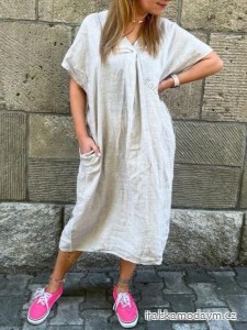 Šaty dlhé ľanové oversize krátky rukáv dámske (S/M/L ONE SIZE) TALIANSKA MÓDA IMWAD24092