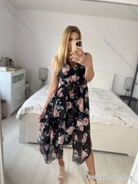 Šaty dlhé elegantné šifónové bez rukávov dámske (S/M ONE SIZE) TALIANSKA MÓDA IM424JULIE-1/DU S / M čierna