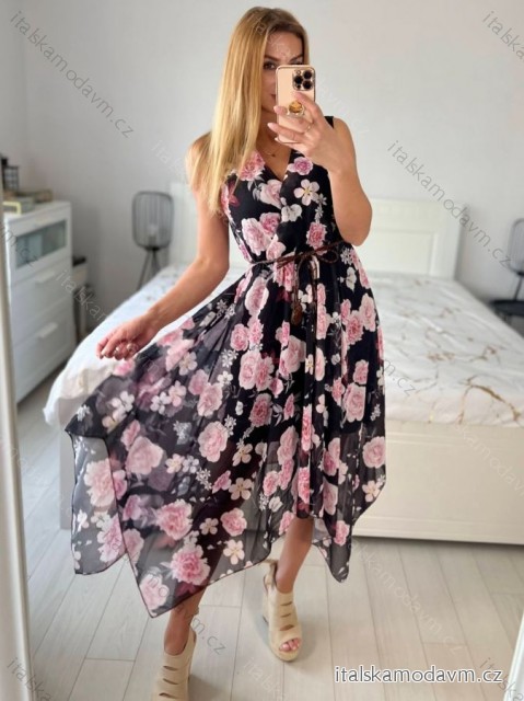 Šaty dlhé elegantné šifónové bez rukávov dámske (S/M ONE SIZE) TALIANSKA MÓDA IM424JULIE-2/DU S / M čierna