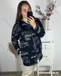 Mikina na zips s kapucňou dlhý rukáv dámske nadrozmer (58/60 ONE SIZE) TALIANSKA MÓDA IMBM24WRITE/DR