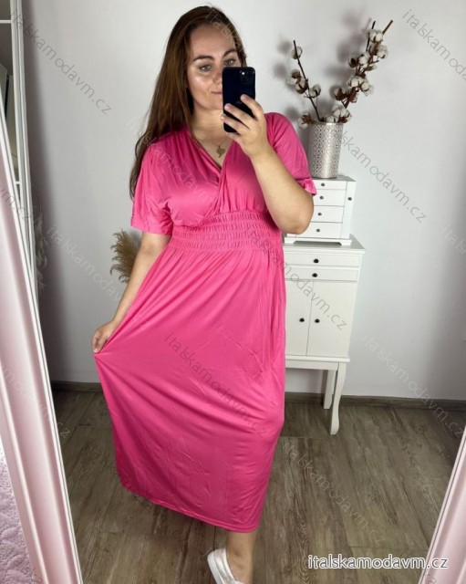 Šaty dlhé elegantný icecool krátky rukáv dámske (M/L, XL/XXL) AINUOSI TALIANSKA MODA IMB249027/DU XL/2XL tmavo ružová