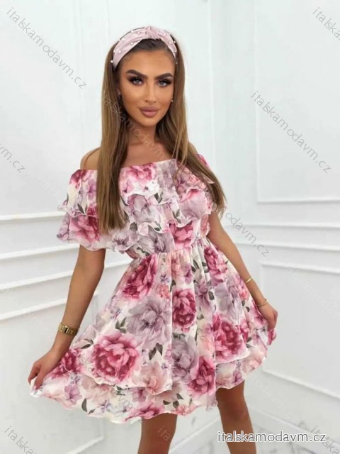 Šaty carmen cez ramená letné dámske (S/M ONE SIZE) TALIANSKA MÓDA IMM24M5076