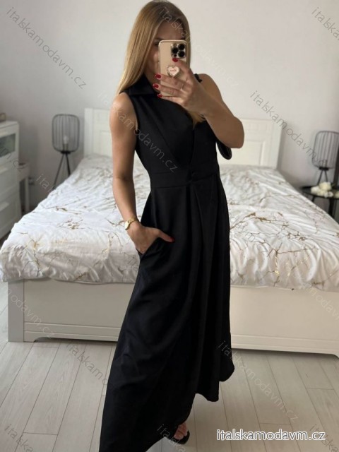 Šaty košeľové krátky rukáv dámske (S/M/L ONE SIZE) TALIANSKA MÓDA IMWCA24345/DU S / M čierna