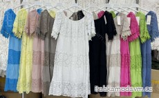 Šaty letné boho s čipkou carmen krátky rukáv dámske (S/M/L ONE SIZE) TALIANSKA MÓDA IMWBS24513