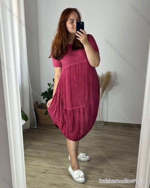 Šaty oválne letné voľnočasové oversize krátky rukáv dámske (XL/2XL/3XL ONE SIZE) TALIANSKA MÓDA IM422510