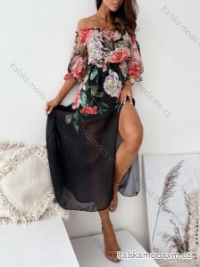 Šaty dlhé letné šifónové carmen dámske (S/M/L ONE SIZE) TALIANSKA MÓDA IMD23243/DU