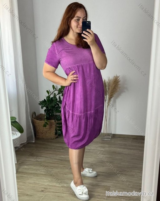 Šaty oválne letné voľnočasové oversize krátky rukáv dámske (XL/2XL/3XL ONE SIZE) TALIANSKA MÓDA IM422510/DUR   fialová   2XL/3XL