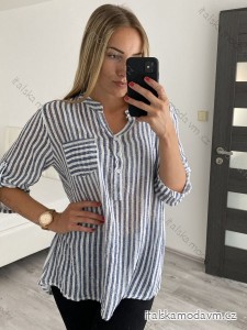 Tunika ľanová dlhý rukáv dámska (L/XL ONE SIZE) TALIANSKA MÓDA IM722STRIPE