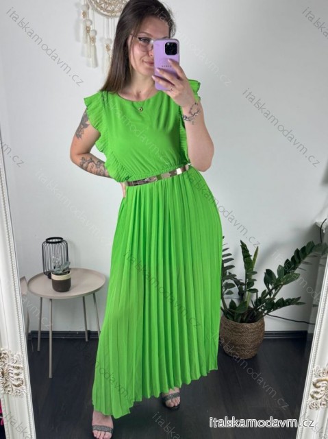 Šaty dlhé letné elegantné bez rukávov dámske (S/M ONE SIZE) TALIANSKA MÓDA IMWB24047 zelená neon S / M