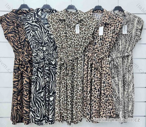 Šaty dlhé letné košeľové krátky rukáv dámske leopard (S/M/L ONE SIZE) TALIANSKA MÓDA IMWCP24268